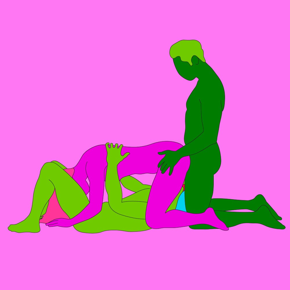 A naked illustrated group of three people in a 69/anal penetration threesome sex position.